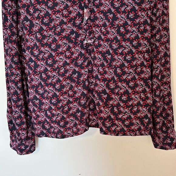 Loft Blouse Womens XL Heart Bouquet Ruffle V-Neck Floral Navy Blue Puff Relaxed - Picture 3 of 11